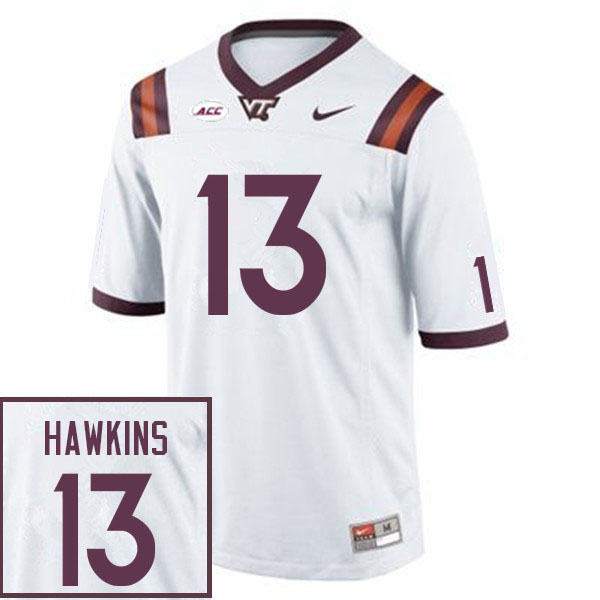 Men #13 Ny'Quee Hawkins Virginia Tech Hokies College Football Jerseys Sale-White - Click Image to Close
